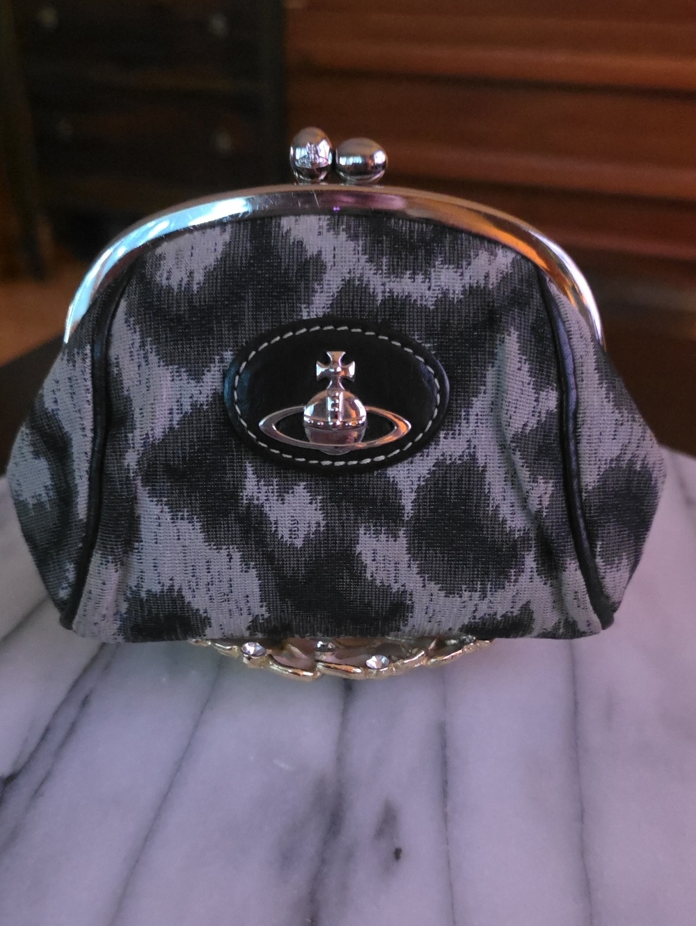 Vivienne Westwood Black and Gray Animal Print Kiss-Lock Coin Purse